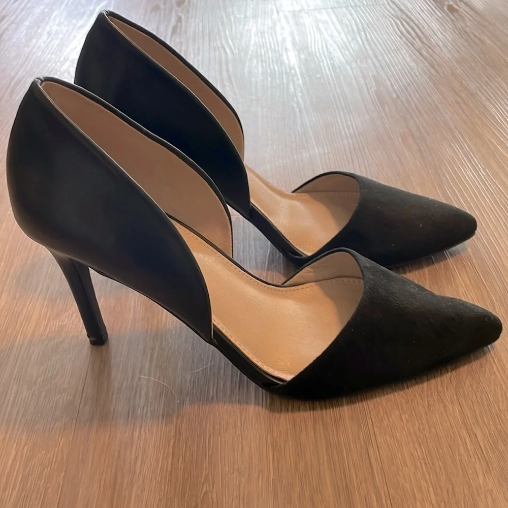 French Connection Women’s Pointy D’orsey Heels Size 10 Black Leather Cocktail